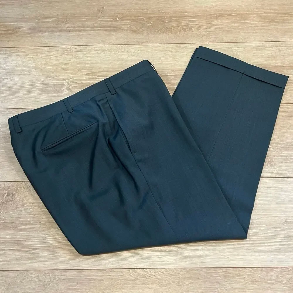Men's Bespoke Dress Pants Blue Plaid Fine Wool Size 36 JP